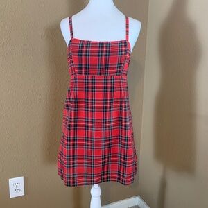 Urban Outfitters Red Plaid Mini Dress Size 4 Spaghetti Strap, Adjustable,‎ Lined